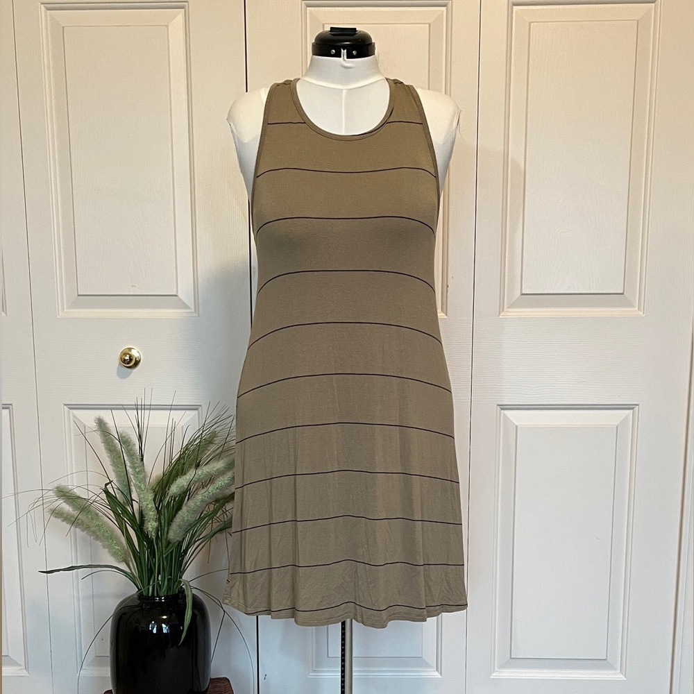 FITZ + EDDI Racer Back A Line dress size S olive 🫒 green stripe Rayon|poly
